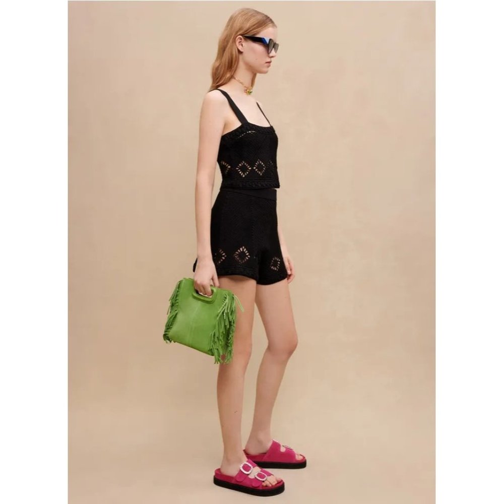 NWT $265 MAJE BLACK CROCHET KNIT TOP  SIZE 1 US SMALL - Picture 6 of 9